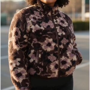 New Sherpa Teddy Cozy Zip Front Jacket In Floral Print By Level Eight Size XXL